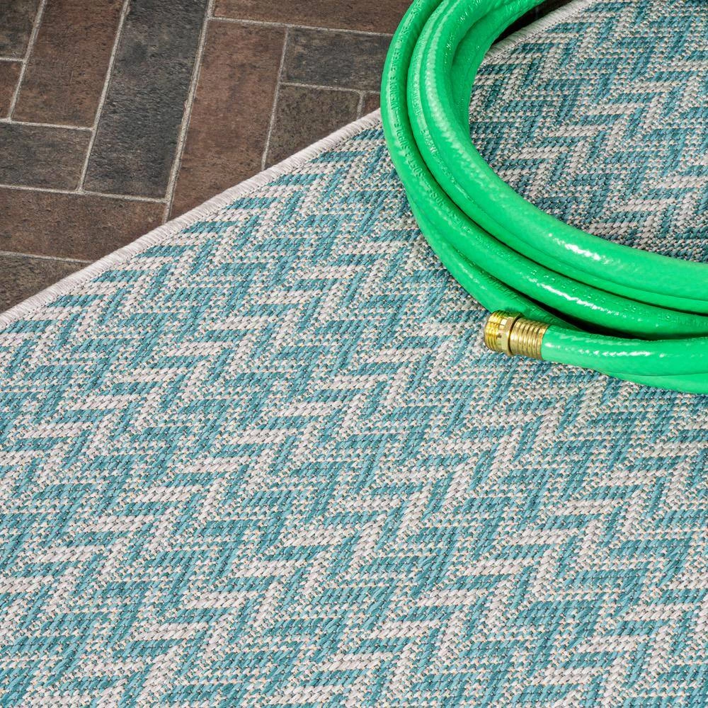 Chevron Modern Concentric Squares Aqua/Light Gray 4 ft. x 6 ft. Indoor/Outdoor Area Rug by JONATHAN Y - Image 6
