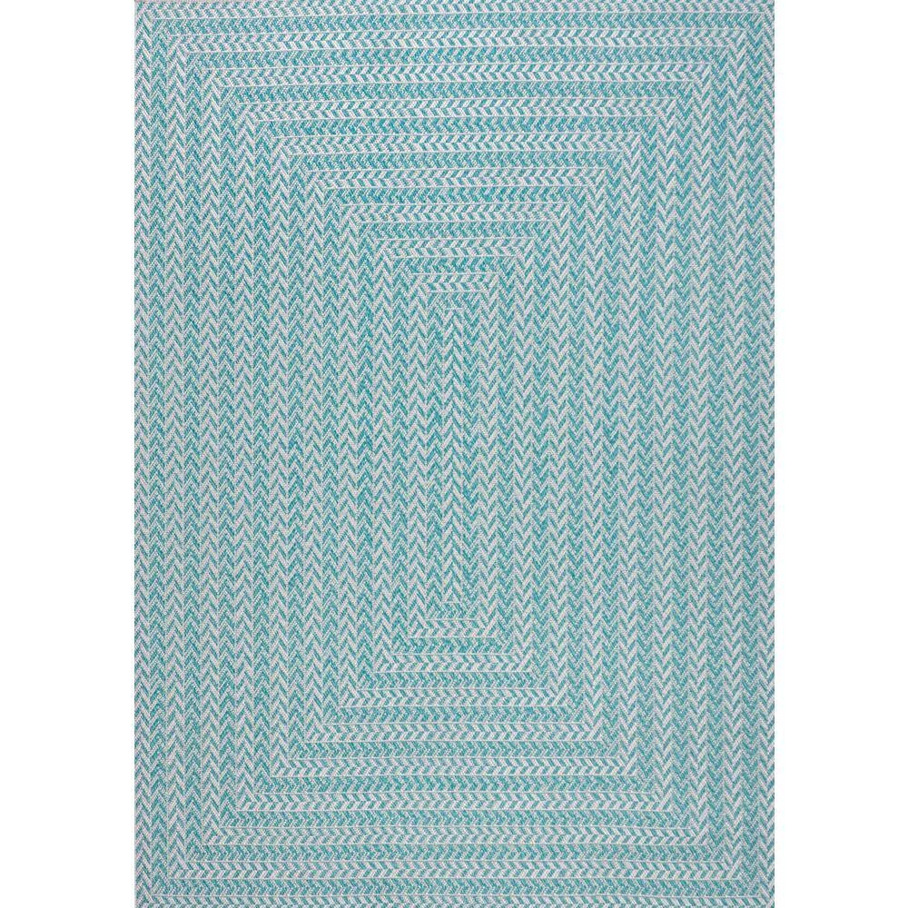 Chevron Modern Concentric Squares Aqua/Light Gray 4 ft. x 6 ft. Indoor/Outdoor Area Rug by JONATHAN Y - Image 2