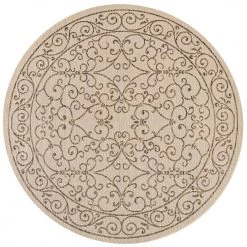 Charleston Vintage Filigree Beige/Brown 5 ft. Textured Weave Indoor/Outdoor Round Area Rug by JONATHAN Y