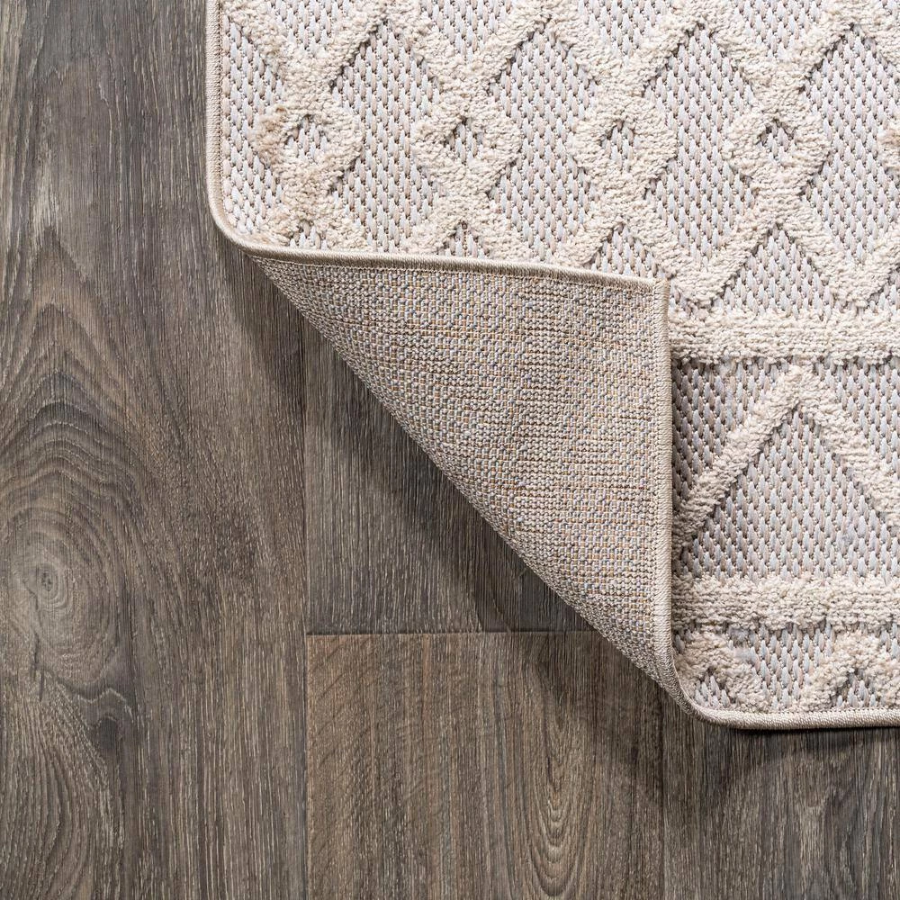 Aylan High-Low Pile Knotted Trellis Geometric Beige 5 ft. x 8 ft. Indoor/Outdoor Area Rug by JONATHAN Y - Image 9