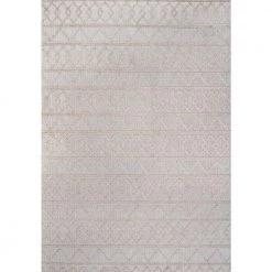 Aylan High-Low Pile Knotted Trellis Geometric Beige 5 ft. x 8 ft. Indoor/Outdoor Area Rug by JONATHAN Y