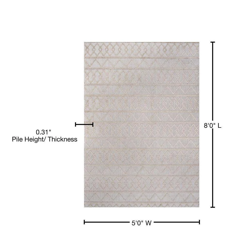 Aylan High-Low Pile Knotted Trellis Geometric Beige 5 ft. x 8 ft. Indoor/Outdoor Area Rug by JONATHAN Y - Image 12