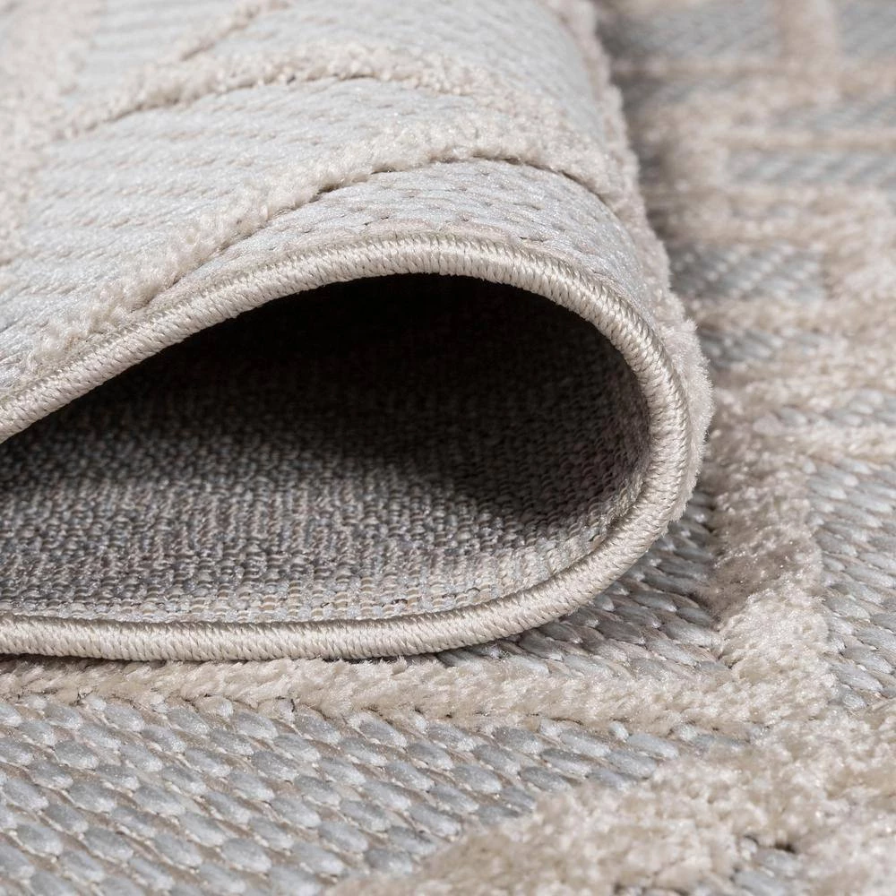 Aylan High-Low Pile Knotted Trellis Geometric Beige 5 ft. x 8 ft. Indoor/Outdoor Area Rug by JONATHAN Y - Image 8