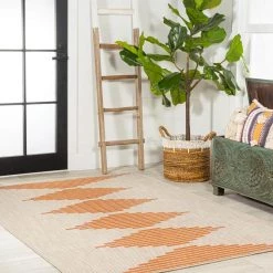 Vinales Diamond Beige/Orange 8 ft. x 10 ft. Stripe Indoor/Outdoor Area Rug by JONATHAN Y