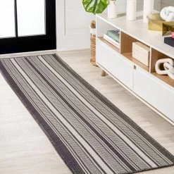 Haynes Modern Double Stripe Black/Cream 2 ft. x 8 ft. Indoor/Outdoor Area Rug by JONATHAN Y