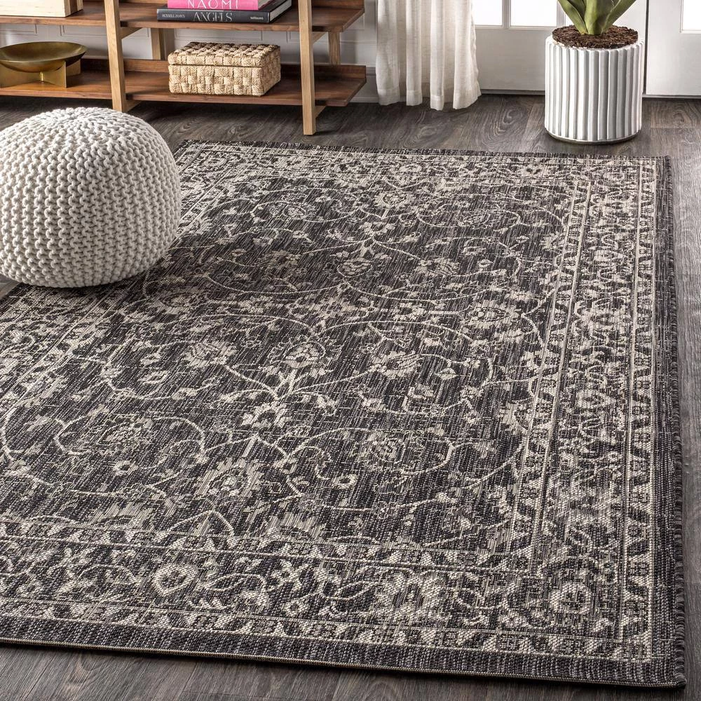 Palazzo Black/Gray 9 ft. x 12 ft. Vine and Border Textured Weave Indoor/Outdoor Area Rug by JONATHAN Y - Image 5
