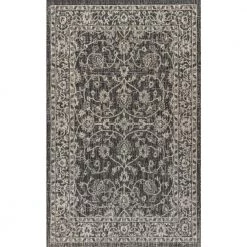 Palazzo Black/Gray 9 ft. x 12 ft. Vine and Border Textured Weave Indoor/Outdoor Area Rug by JONATHAN Y