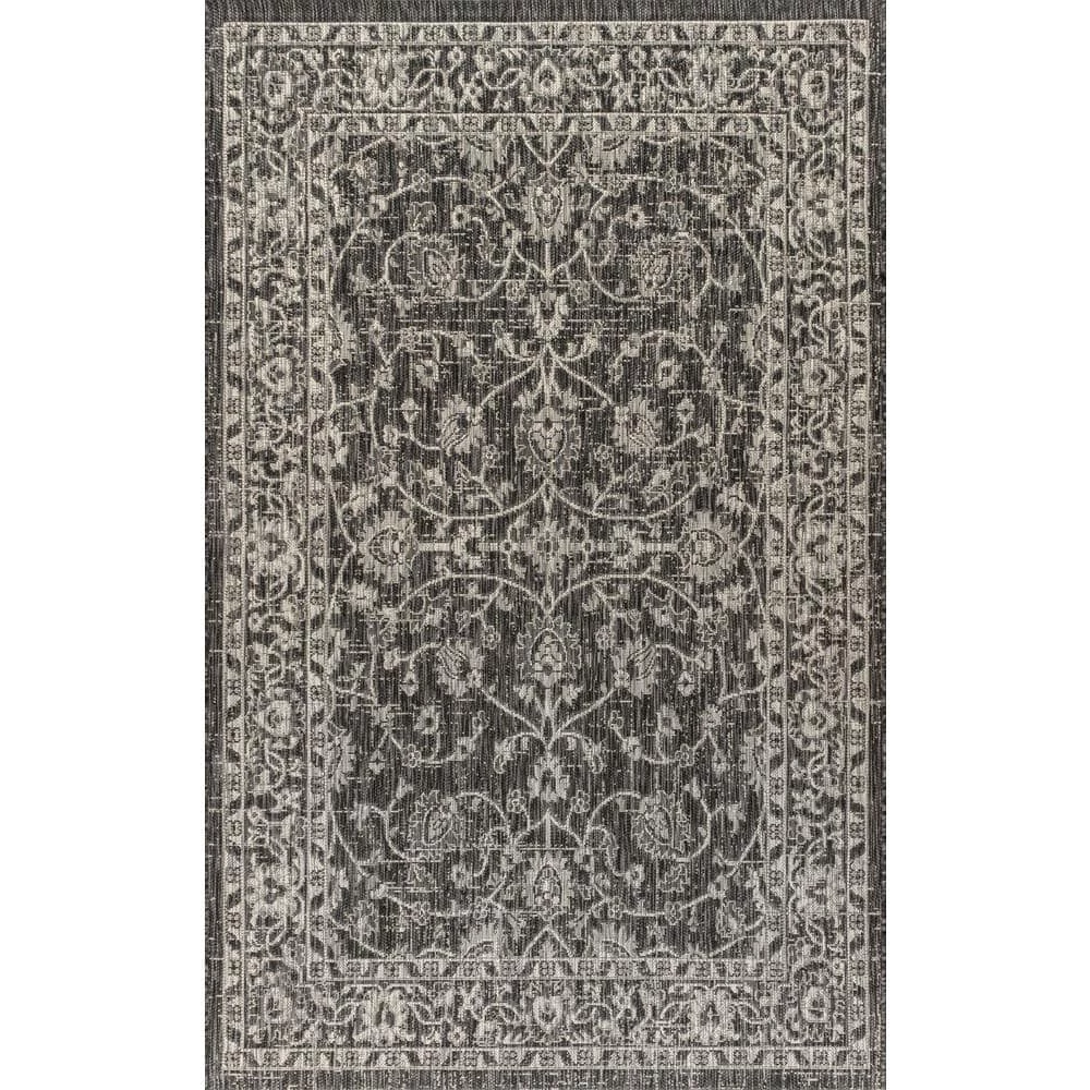 Palazzo Black/Gray 9 ft. x 12 ft. Vine and Border Textured Weave Indoor/Outdoor Area Rug by JONATHAN Y