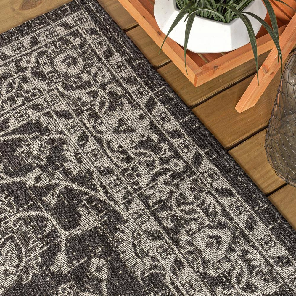 Palazzo Black/Gray 9 ft. x 12 ft. Vine and Border Textured Weave Indoor/Outdoor Area Rug by JONATHAN Y - Image 7