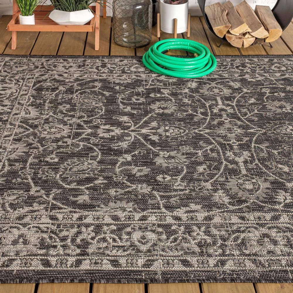 Palazzo Black/Gray 9 ft. x 12 ft. Vine and Border Textured Weave Indoor/Outdoor Area Rug by JONATHAN Y - Image 4