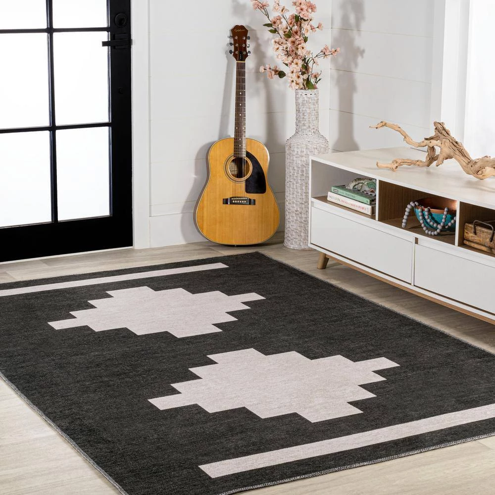 Adriel Geometric Tribal Medallion Machine-Washable Black/Ivory 9 ft. x 12 ft. Area Rug by JONATHAN Y - Image 5