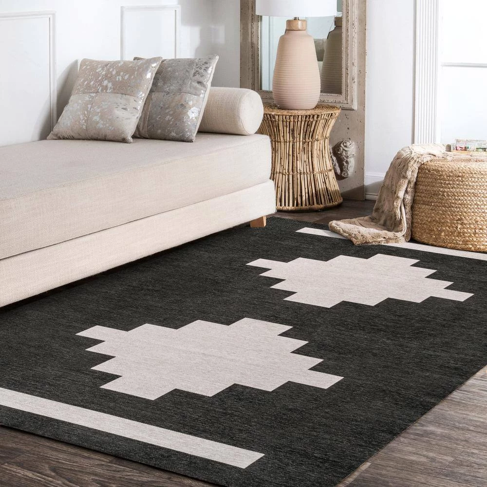 Adriel Geometric Tribal Medallion Machine-Washable Black/Ivory 9 ft. x 12 ft. Area Rug by JONATHAN Y - Image 9