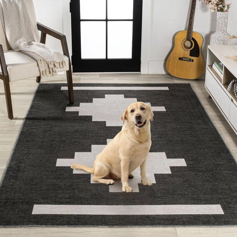 Adriel Geometric Tribal Medallion Machine-Washable Black/Ivory 9 ft. x 12 ft. Area Rug by JONATHAN Y - Image 12