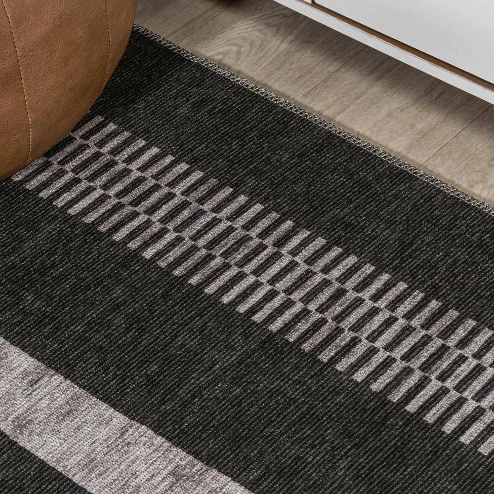 Vichy Geometric Striped Machine-Washable Black/Ivory 9 ft. x 12 ft. Area Rug by JONATHAN Y - Image 6