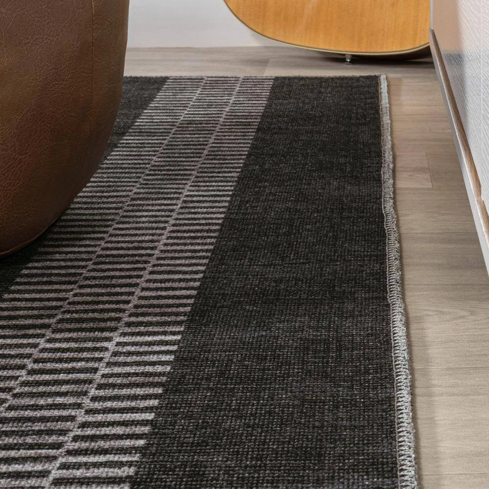 Vichy Geometric Striped Machine-Washable Black/Ivory 9 ft. x 12 ft. Area Rug by JONATHAN Y - Image 7
