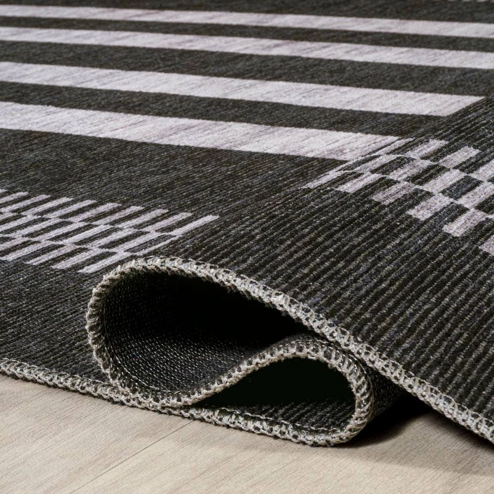 Vichy Geometric Striped Machine-Washable Black/Ivory 9 ft. x 12 ft. Area Rug by JONATHAN Y - Image 8
