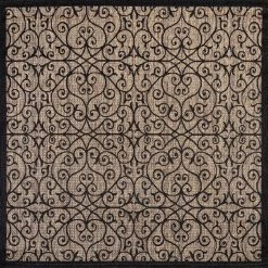 Madrid Black/Khaki 5 ft. Vintage Filigree Textured Weave Square Indoor/Outdoor Area Rug by JONATHAN Y