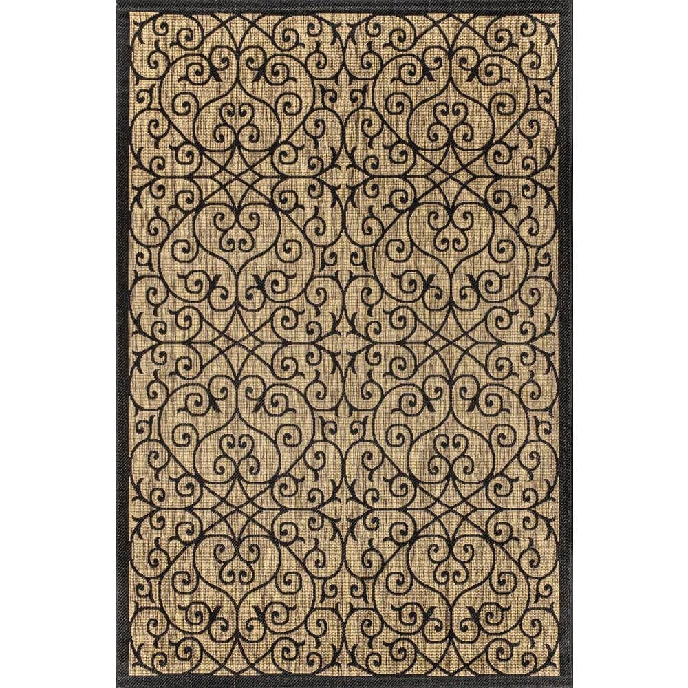 Madrid Vintage Filigree Black/Khaki 7 ft. 9 in. x 10 ft. Textured Weave Indoor/Outdoor Area Rug by JONATHAN Y