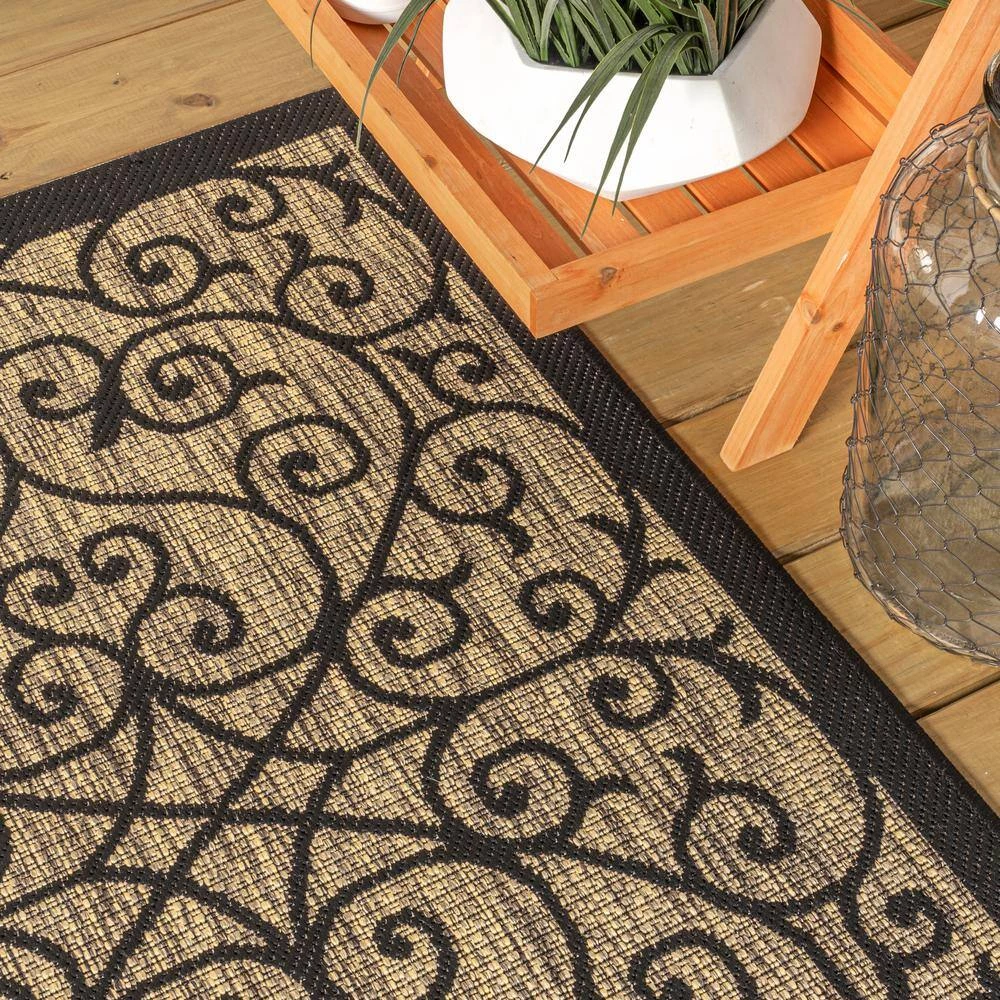 Madrid Vintage Filigree Black/Khaki 7 ft. 9 in. x 10 ft. Textured Weave Indoor/Outdoor Area Rug by JONATHAN Y - Image 7