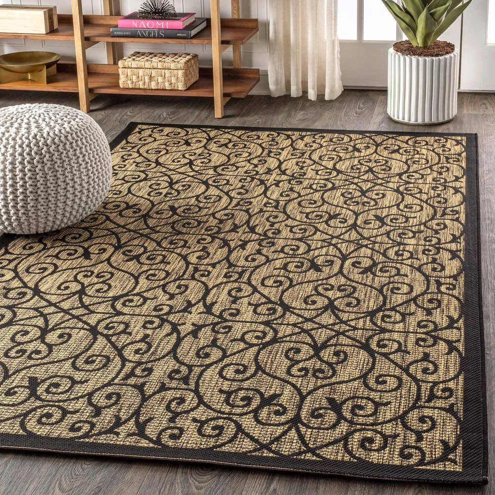 Madrid Vintage Filigree Black/Khaki 7 ft. 9 in. x 10 ft. Textured Weave Indoor/Outdoor Area Rug by JONATHAN Y - Image 4