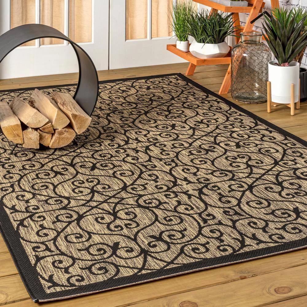 Madrid Vintage Filigree Black/Khaki 7 ft. 9 in. x 10 ft. Textured Weave Indoor/Outdoor Area Rug by JONATHAN Y - Image 2