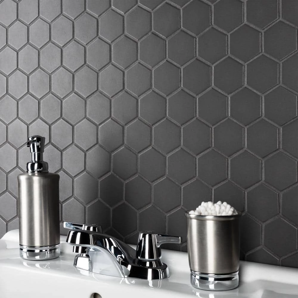 Gotham 2" Hex Black 11-1/8 in. x 12-5/8 in. Porcelain Mosaic Tile (10 sq. ft./Case) by Merola Tile - Image 15