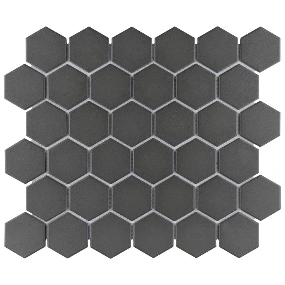 Gotham 2" Hex Black 11-1/8 in. x 12-5/8 in. Porcelain Mosaic Tile (10 sq. ft./Case) by Merola Tile
