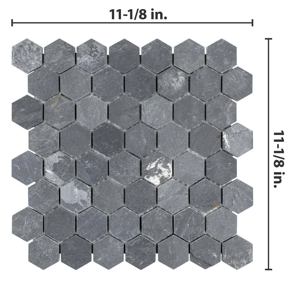 Crag Hexagon Black 11-1/8 in. x 11-1/8 in. x 8 mm Slate Mosaic Tile (0.86 sq. ft./Each) by Merola Tile - Image 3