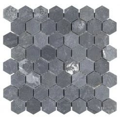 Crag Hexagon Black 11-1/8 in. x 11-1/8 in. x 8 mm Slate Mosaic Tile (0.86 sq. ft./Each) by Merola Tile