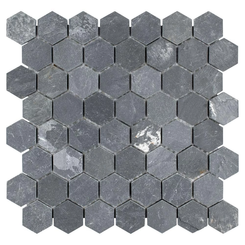 Crag Hexagon Black 11-1/8 in. x 11-1/8 in. x 8 mm Slate Mosaic Tile (0.86 sq. ft./Each) by Merola Tile