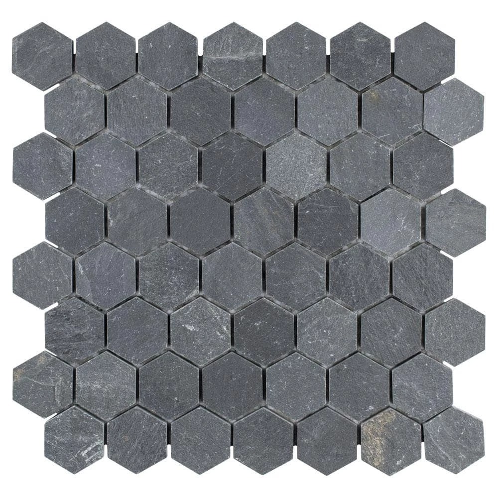 Crag Hexagon Black 11-1/8 in. x 11-1/8 in. x 8 mm Slate Mosaic Tile (0.86 sq. ft./Each) by Merola Tile - Image 6