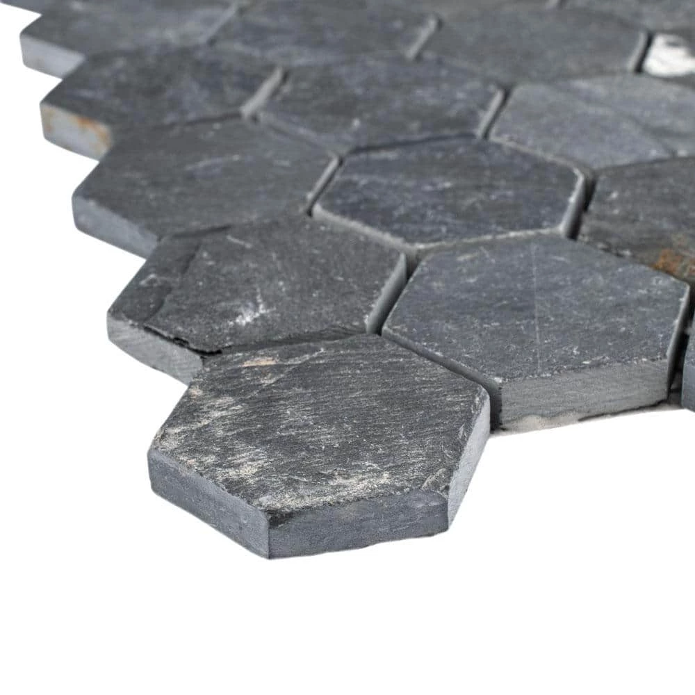Crag Hexagon Black 11-1/8 in. x 11-1/8 in. x 8 mm Slate Mosaic Tile (0.86 sq. ft./Each) by Merola Tile - Image 4