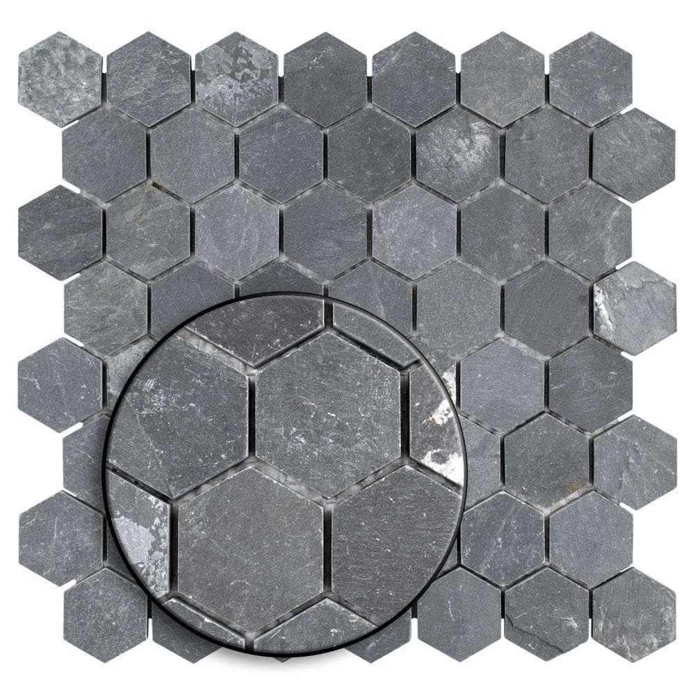 Crag Hexagon Black 11-1/8 in. x 11-1/8 in. x 8 mm Slate Mosaic Tile (0.86 sq. ft./Each) by Merola Tile - Image 8