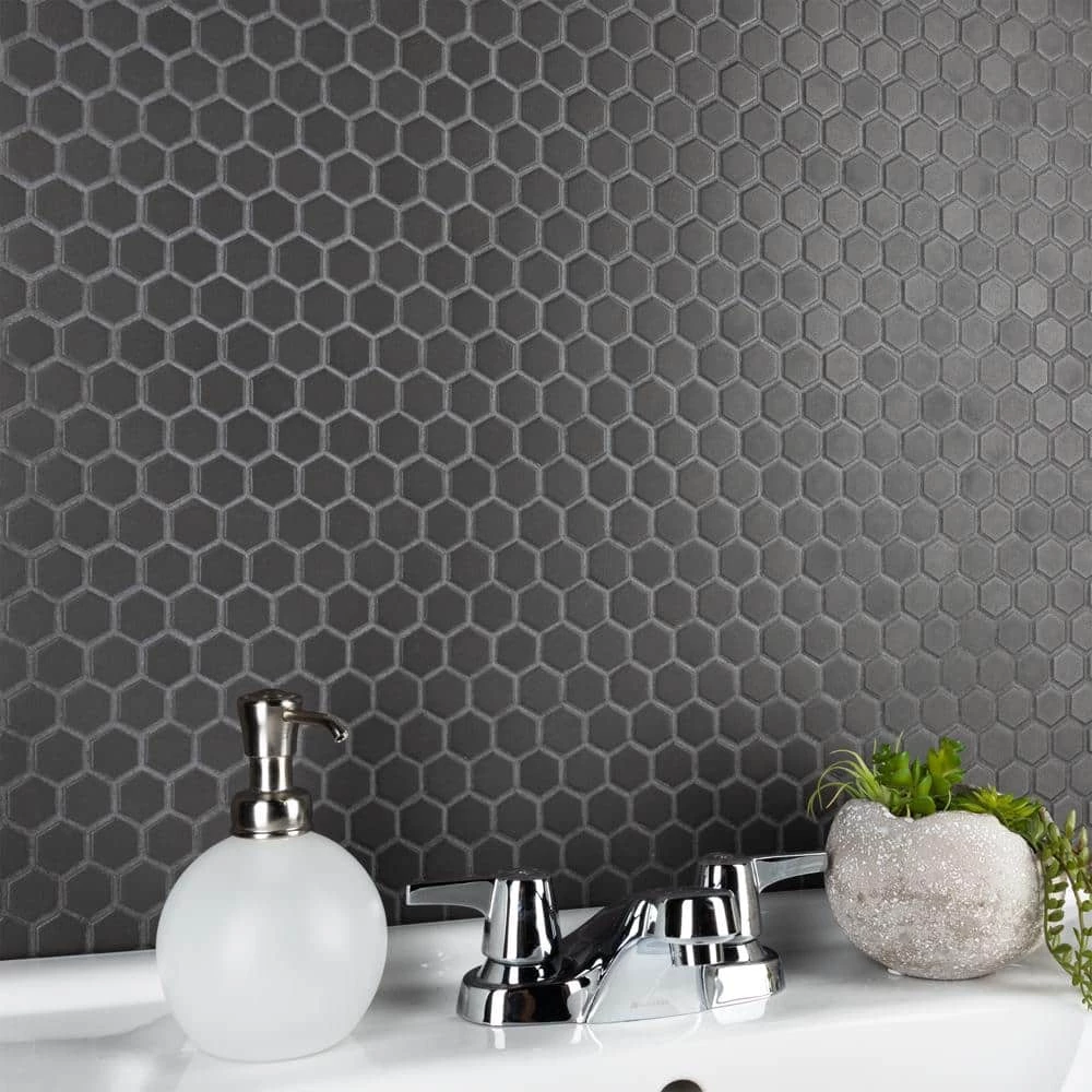Gotham Hex Black 10-1/4 in. x 11-3/4 in. Porcelain Unglazed Mosaic (8.6 sq. ft./Case) by Merola Tile - Image 15