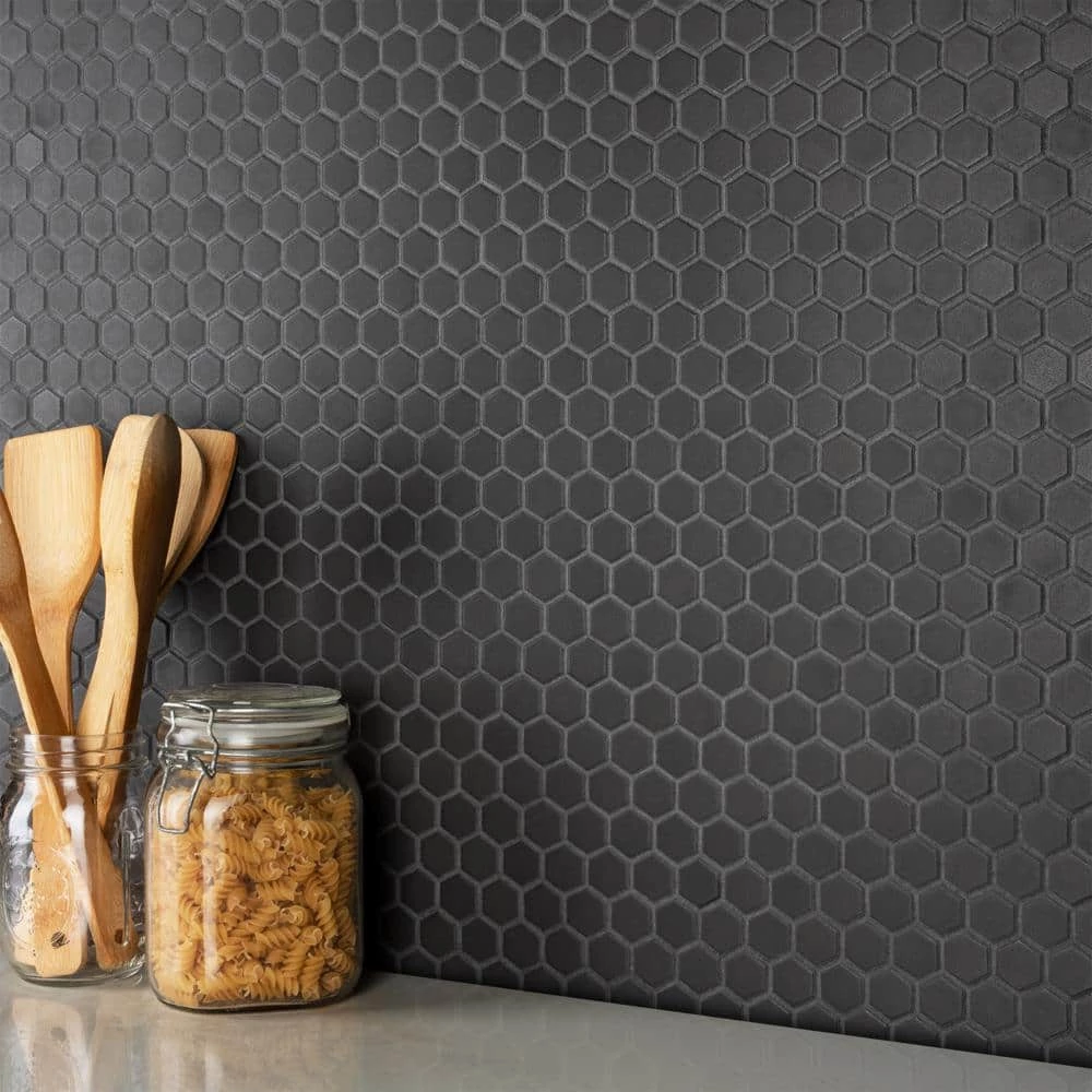 Gotham Hex Black 10-1/4 in. x 11-3/4 in. Porcelain Unglazed Mosaic (8.6 sq. ft./Case) by Merola Tile - Image 13