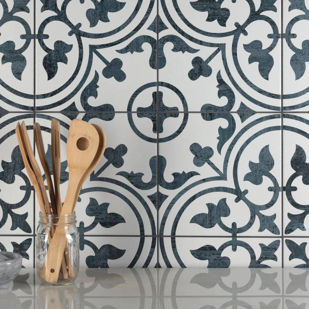 Cassis Arte Black 9-3/4 in. x 9-3/4 in. Porcelain Floor and Wall Tile (10.88 sq. ft./Case) by Merola Tile - Image 14