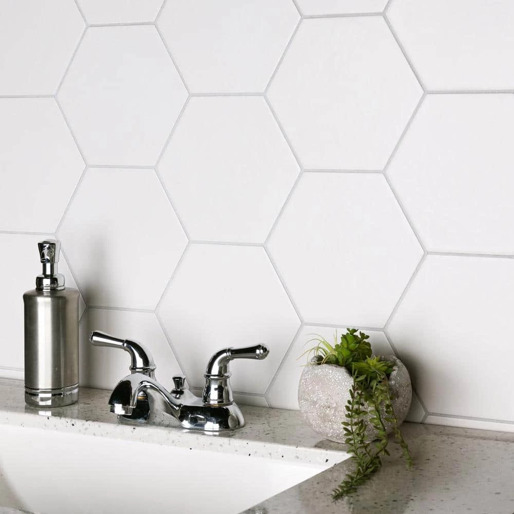 Hexatile Matte Blanco 7 in. x 8 in. Porcelain Floor and Wall Tile (7.67 sq. ft./case) by Merola Tile - Image 12