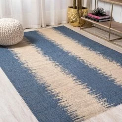 Tavira Modern Stripe Blue/Beige 5 ft. x 8 ft. Indoor/Outdoor Area Rug by JONATHAN Y