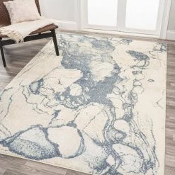 Marmo Abstract Marbled Modern Blue/Cream 5 ft. x 8 ft. Area Rug by JONATHAN Y