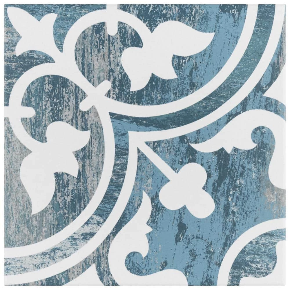 Cassis Arte Blue Day 9-3/4 in. x 9-3/4 in. Porcelain Floor and Wall Tile (10.88 sq. ft./Case) by Merola Tile