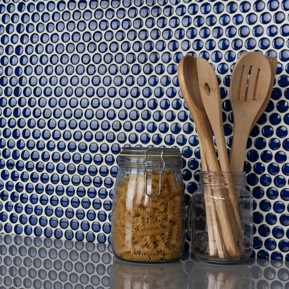 Hudson Penny Round Blue Eye 12 in. x 12-5/8 in. x 5 mm Porcelain Mosaic Tile (10.74 sq. ft. / case) by Merola Tile - Image 3