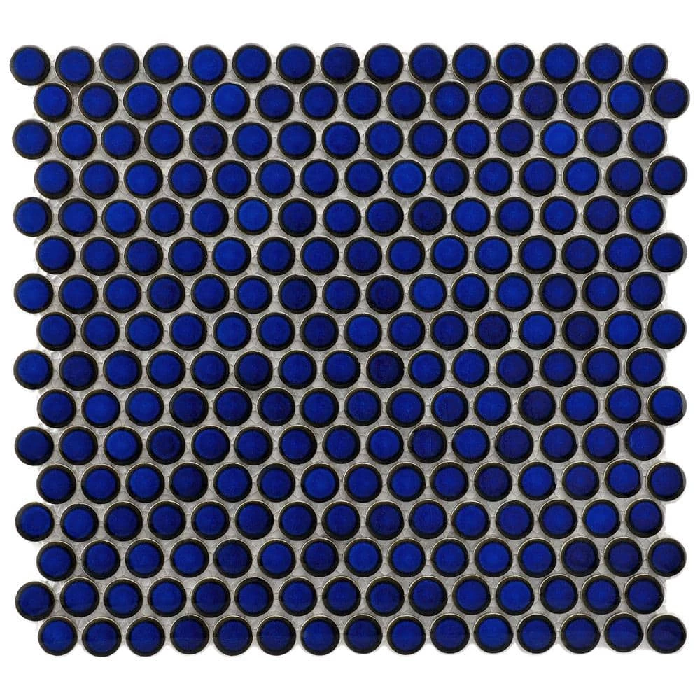 Hudson Penny Round Blue Eye 12 in. x 12-5/8 in. x 5 mm Porcelain Mosaic Tile (10.74 sq. ft. / case) by Merola Tile