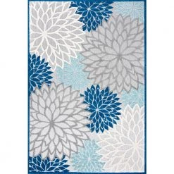 Minori Blue/Gray 8 ft. x 10 ft. Floral Indoor/Outdoor Area Rug by JONATHAN Y