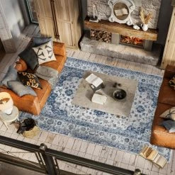 Indhira Blue/Gray 9 ft. x 12 ft. Ornate Medallion Persian Area Rug by JONATHAN Y