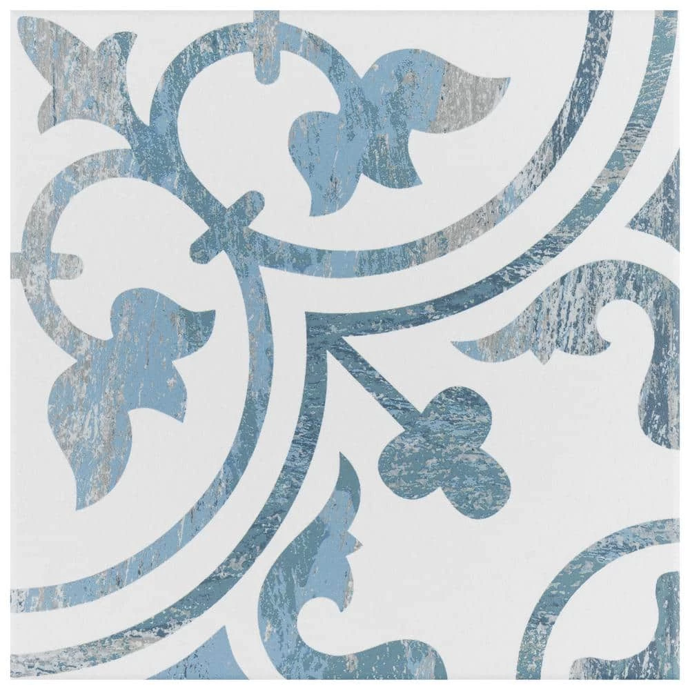 Cassis Arte Blue 9-3/4 in. x 9-3/4 in. Porcelain Floor and Wall Tile (10.88 sq. ft./Case) by Merola Tile