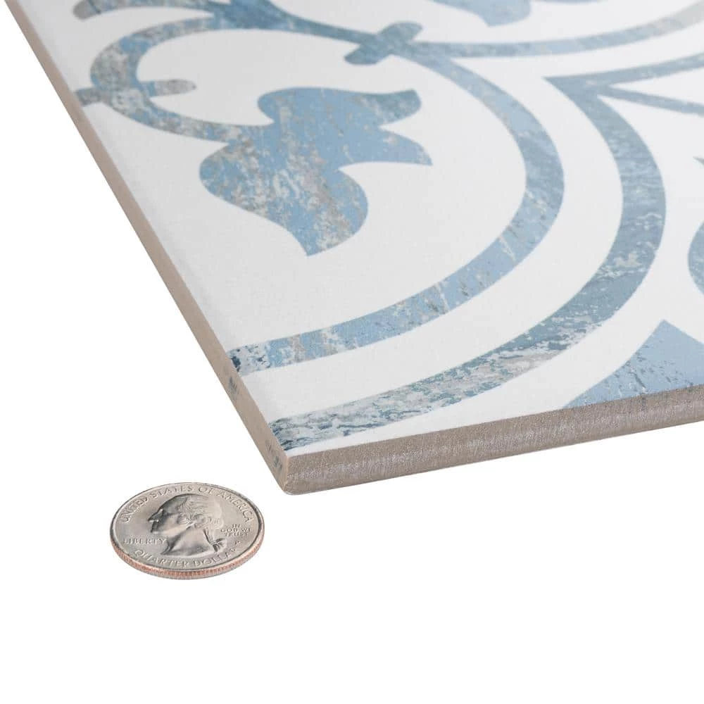 Cassis Arte Blue 9-3/4 in. x 9-3/4 in. Porcelain Floor and Wall Tile (10.88 sq. ft./Case) by Merola Tile - Image 2