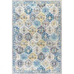 Modern Persian Boho Vintage Trellis Blue/Multi 8 ft. x 10 ft. Area Rug by JONATHAN Y