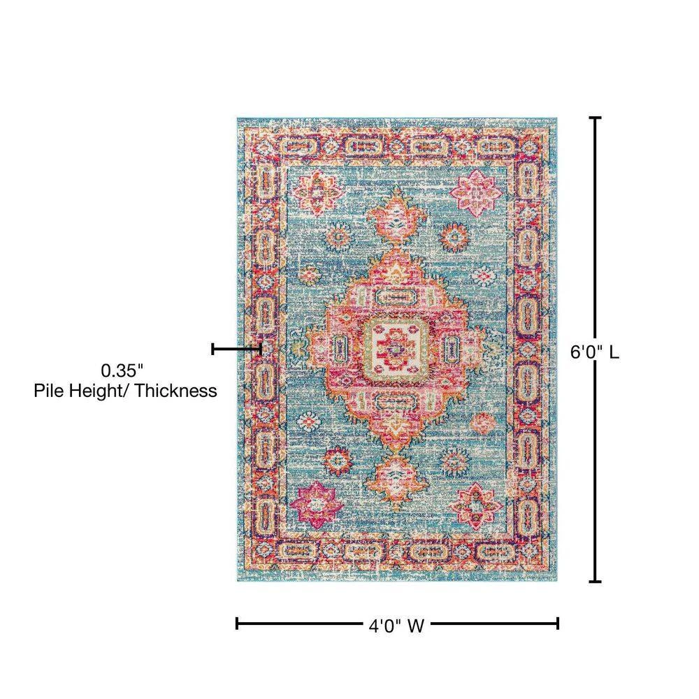 Bohemian Flair Boho Vintage Medallion Blue/Red 4 ft. x 6 ft. Area Rug by JONATHAN Y - Image 10