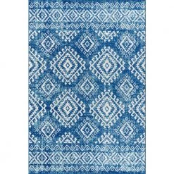 Moroccan Hype Boho Vintage Tribal Blue/White 5 ft. x 8 ft. Area Rug by JONATHAN Y