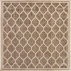 Trebol Brown/Beige 5 ft. Moroccan Trellis Textured Weave Indoor/Outdoor Square Area Rug by JONATHAN Y